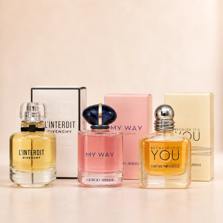 Pack Femme 3 Parfums – L’Interdit / My Way / Because It’s You